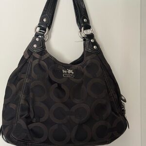 Coach Black and Brown Signature Shoulder Bag
